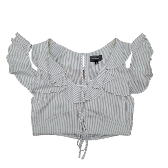 🏆025 4S13NNA Ruffled Cold Shoulder Cropped Top - Picture 9 of 9